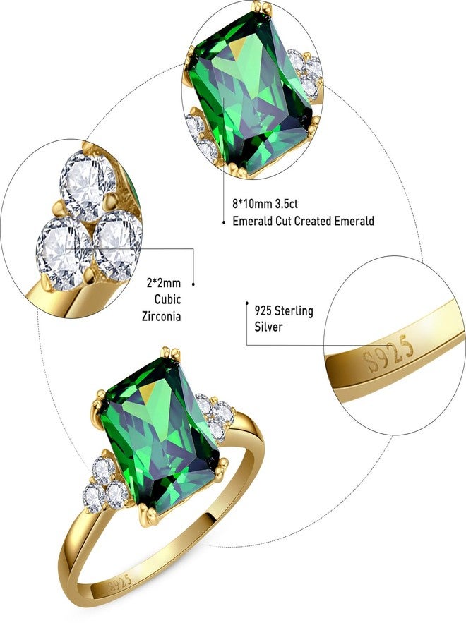 Yaresul 3.5ct Women's Green Emerald Ring for Women 14K Gold Plated 925 Sterling Silver Emerald Engagement Ring for Women May Birthstone Rings Paved Cubic Zirconia Wedding Rings Size 8 - Image 4